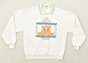 Gopher Sport Vintage 90s Teddy Bear Graphic Collared Sweatshirt White Size L
